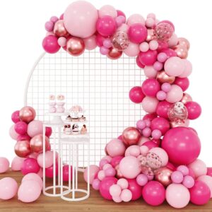 Hot Pink Balloon Arch Garland Kit,102 pcs Hot Pink Rose Gold Balloons for Birthday Shower Princess Barbie Theme Party Decorations