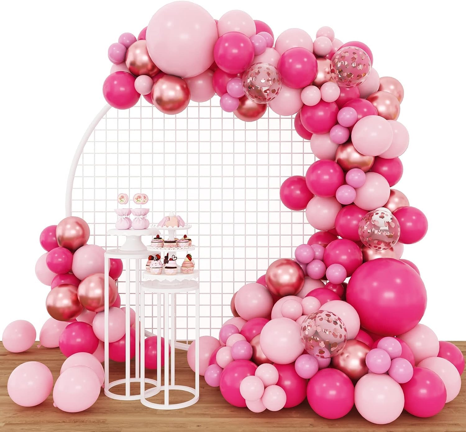 Hot Pink Balloon Arch Garland Kit,102 pcs Hot Pink Rose Gold Balloons for Birthday Shower Princess Barbie Theme Party Decorations