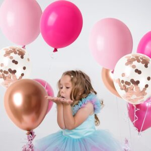 Hot Pink Balloon Arch Garland Kit,102 pcs Hot Pink Rose Gold Balloons for Birthday Shower Princess Barbie Theme Party Decorations