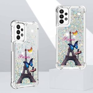 CAIYUNL for Galaxy A23 5G Phone Case with Screen Protector,Samsung Galaxy A23 5G Case,Women Girls Cute Glitter Bling Flowing Liquid Quicksand Soft TPU Shockproof Cover for Samsung Galaxy A23 5G-Sliver