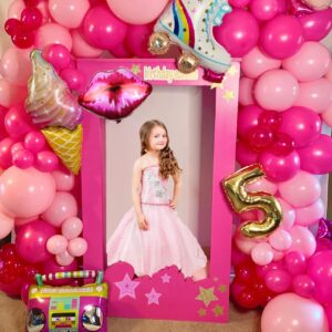 156pcs Pink Balloon Garland Arch Kit With Foil Balloons Pink Fringe Backdrop, Hot Pink and Light Pink Balloons for Bridal Shower Girls Bachelorette Women Princess Pink Birthday Party Decorations