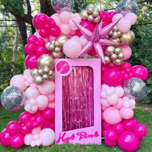 156pcs Pink Balloon Garland Arch Kit With Foil Balloons Pink Fringe Backdrop, Hot Pink and Light Pink Balloons for Bridal Shower Girls Bachelorette Women Princess Pink Birthday Party Decorations