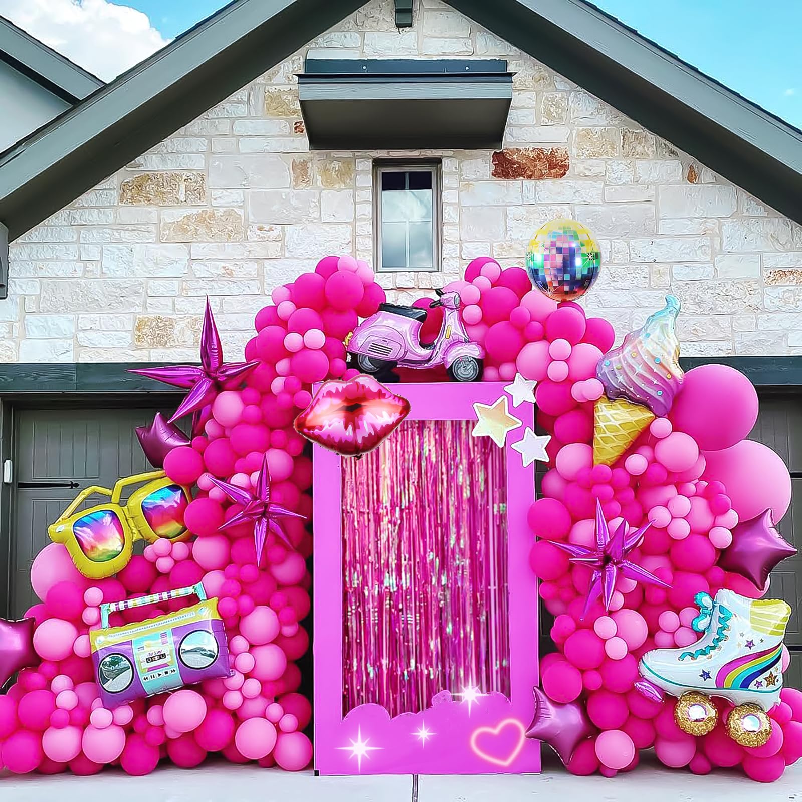 156pcs Pink Balloon Garland Arch Kit With Foil Balloons Pink Fringe Backdrop, Hot Pink and Light Pink Balloons for Bridal Shower Girls Bachelorette Women Princess Pink Birthday Party Decorations