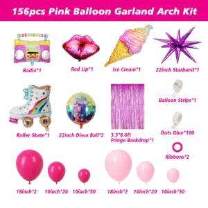 156pcs Pink Balloon Garland Arch Kit With Foil Balloons Pink Fringe Backdrop, Hot Pink and Light Pink Balloons for Bridal Shower Girls Bachelorette Women Princess Pink Birthday Party Decorations