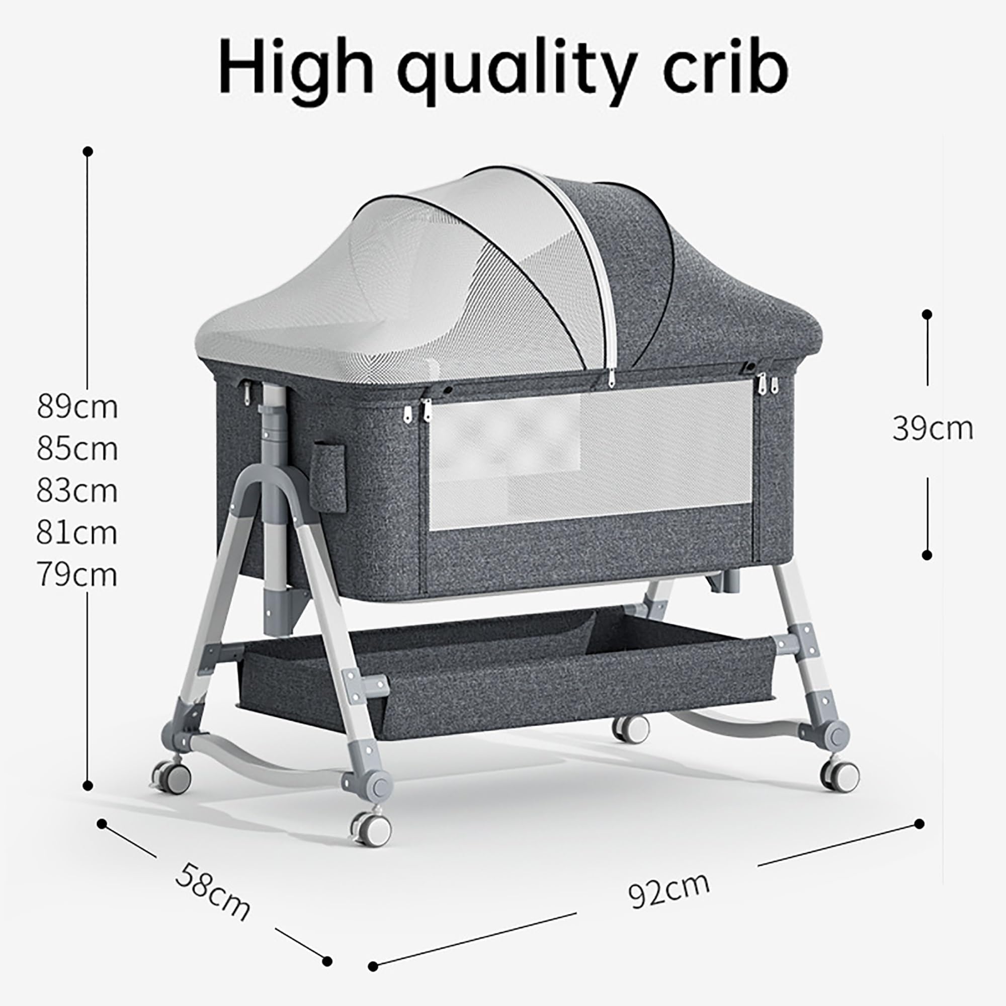 3 In 1 Baby Bassinet,baby Rocker,Bedside Sleeper, Adjustable Bassinets Crib,Rocking Cradle Adjustable Bedside Crib With Mattress, Storage Basket & Mosquito Net, Portable Baby Bed For Infant/Newborn (