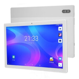 Silver Tablet, 8MP 13MP 1920x1200 IPS 10 Inch Tablet 8 Core Processor 8GB 256GB for Travelling (US Plug)