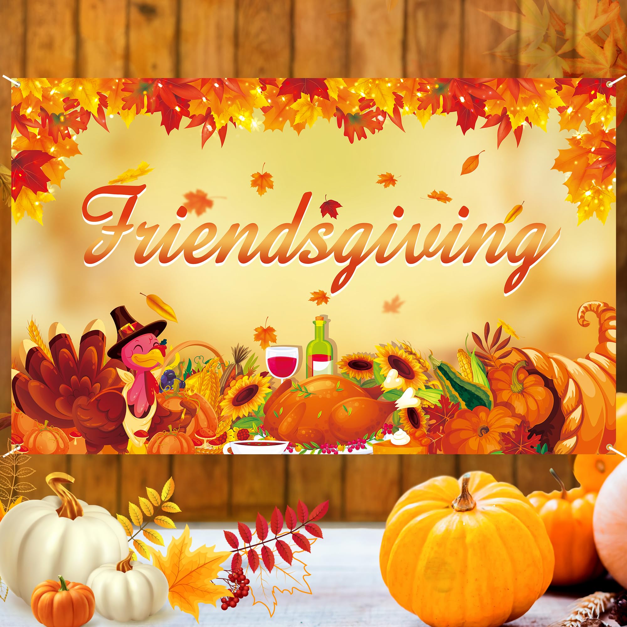 Friendsgiving Backdrop, Friendsgiving Photo Backdrop Happy Friendsgiving Banner, Thanksgiving Backdrops for Photography Party Decorations, 71 x 43 Inch