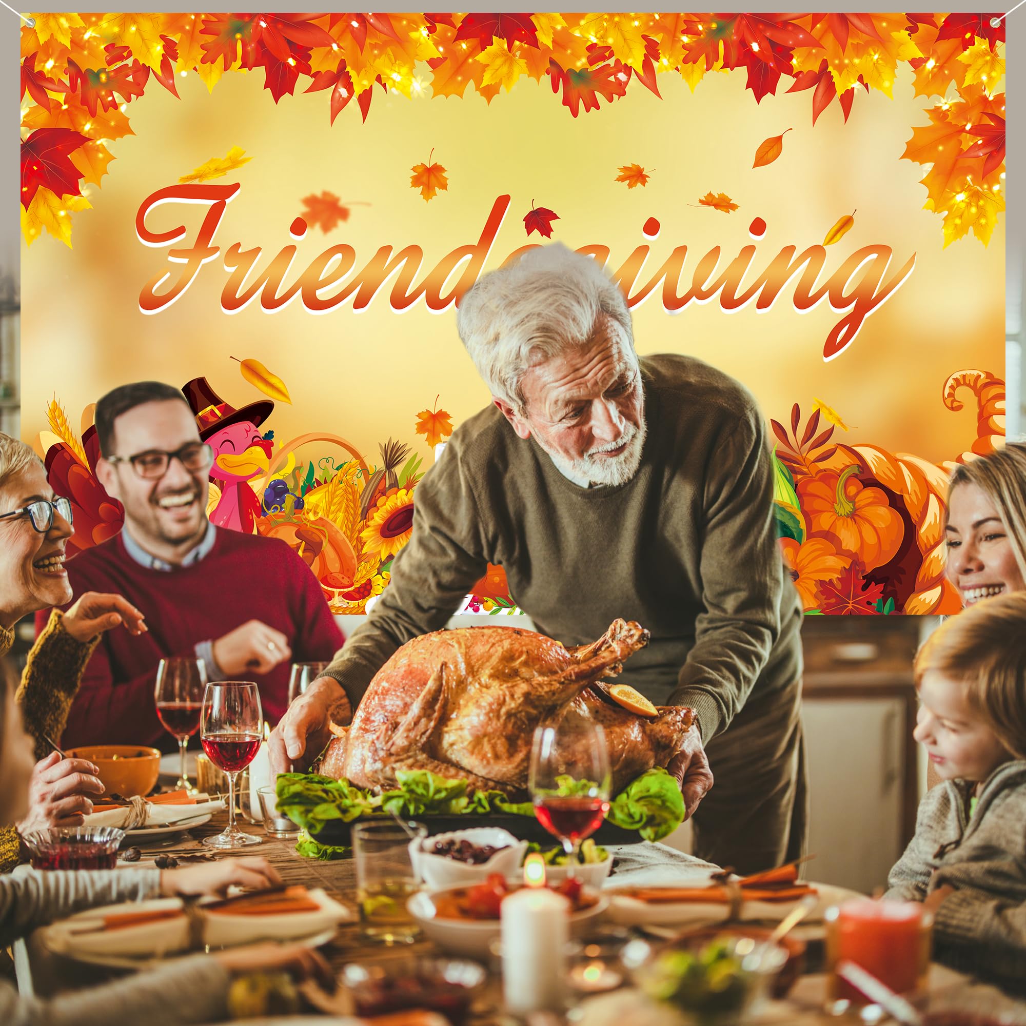 Friendsgiving Backdrop, Friendsgiving Photo Backdrop Happy Friendsgiving Banner, Thanksgiving Backdrops for Photography Party Decorations, 71 x 43 Inch