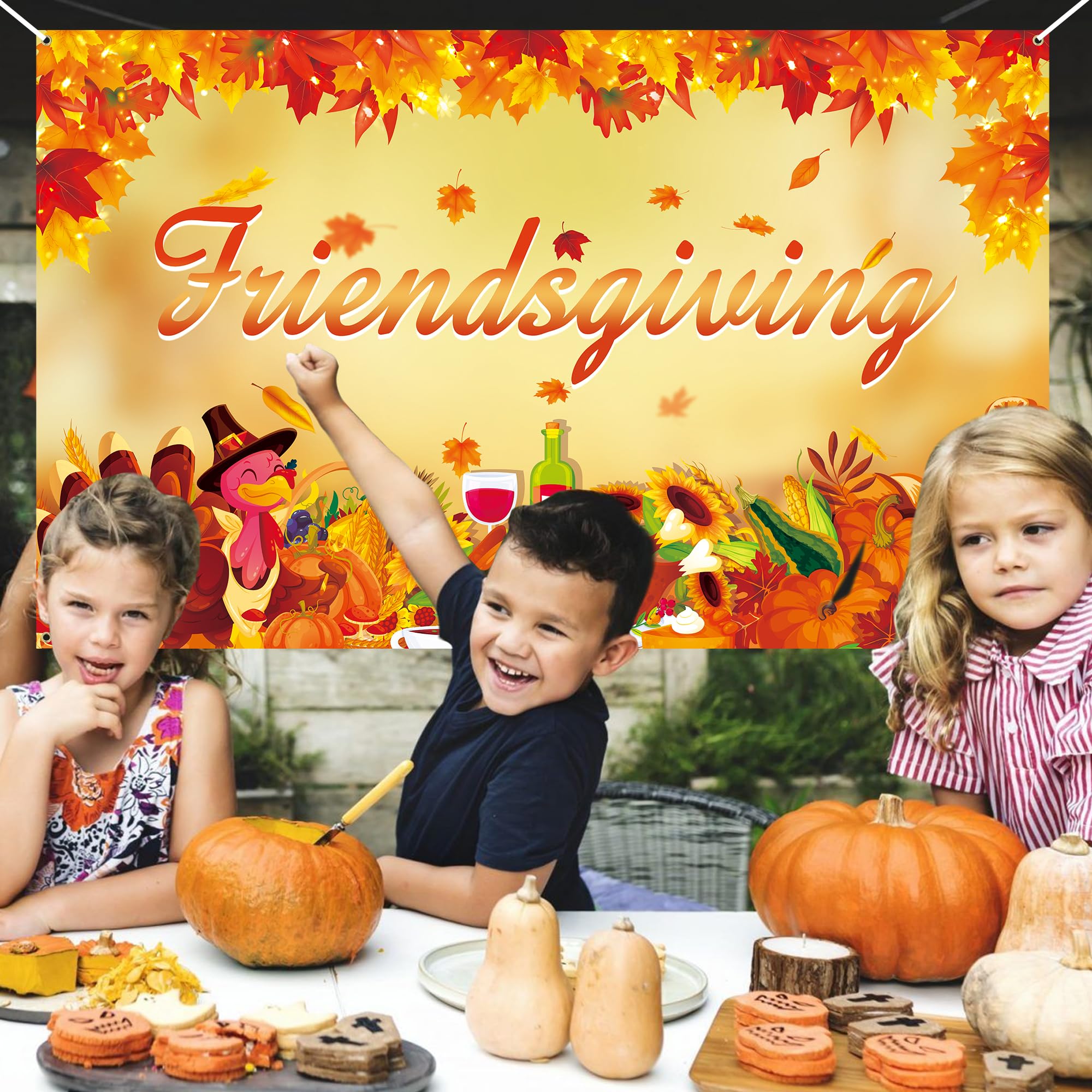 Friendsgiving Backdrop, Friendsgiving Photo Backdrop Happy Friendsgiving Banner, Thanksgiving Backdrops for Photography Party Decorations, 71 x 43 Inch