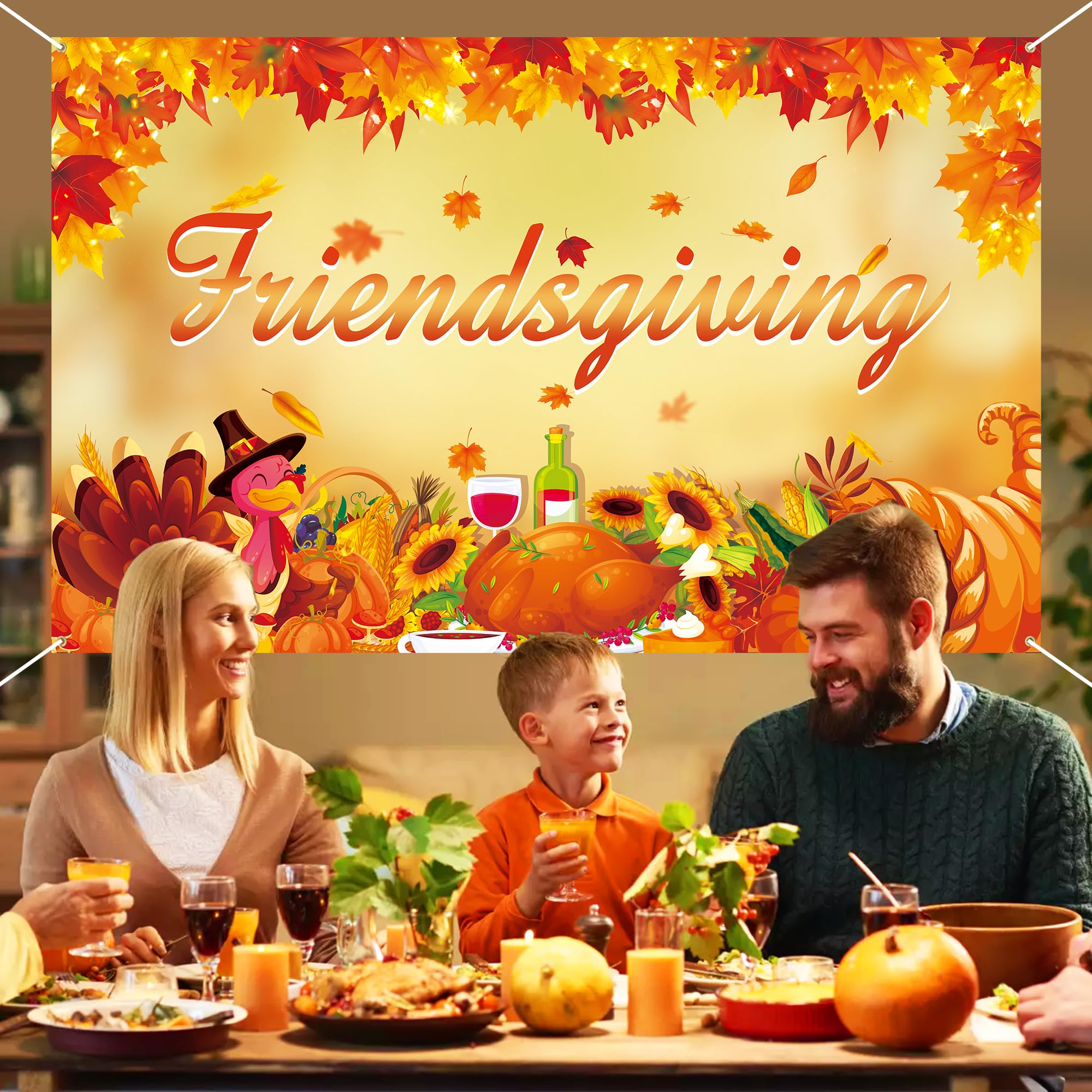 Friendsgiving Backdrop, Friendsgiving Photo Backdrop Happy Friendsgiving Banner, Thanksgiving Backdrops for Photography Party Decorations, 71 x 43 Inch