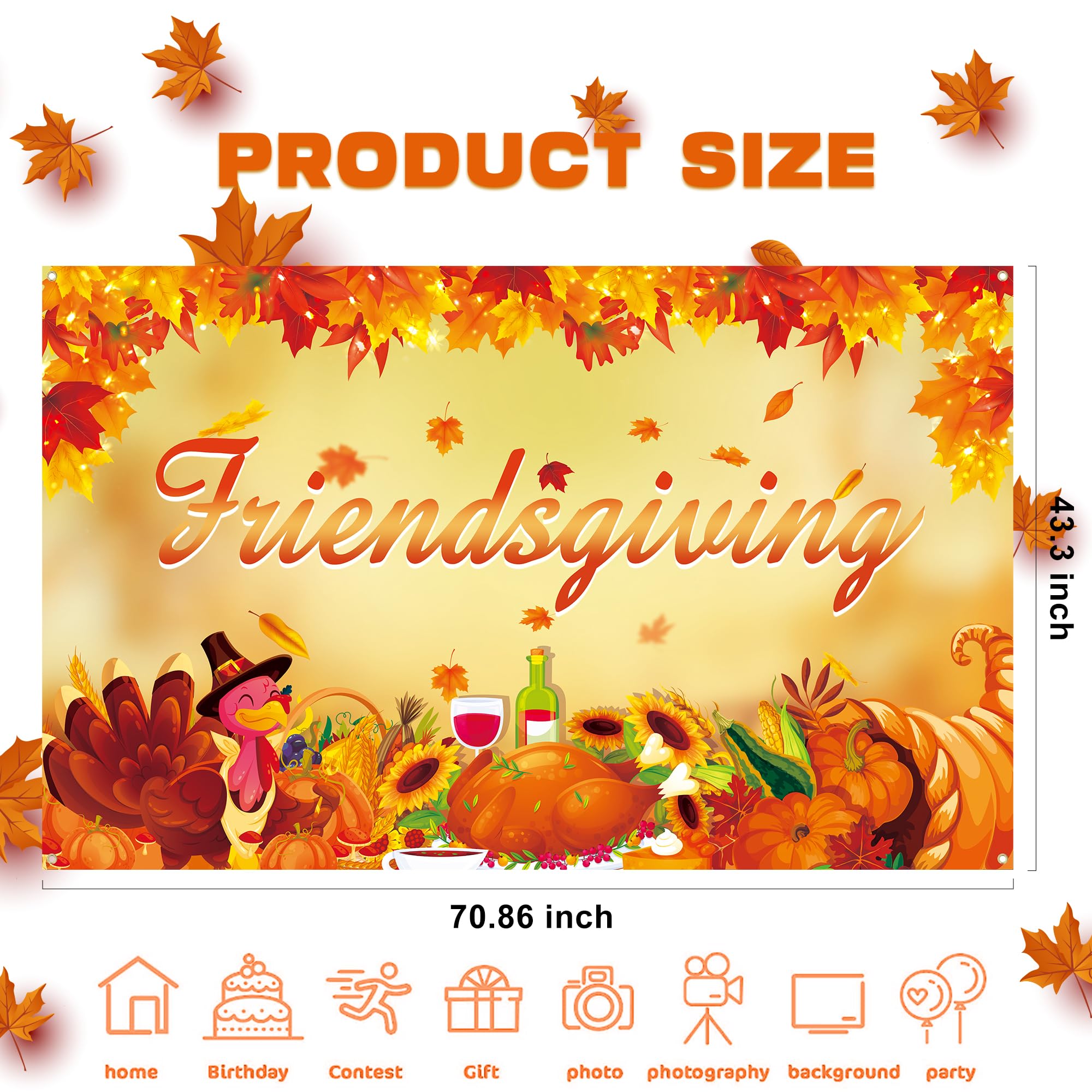 Friendsgiving Backdrop, Friendsgiving Photo Backdrop Happy Friendsgiving Banner, Thanksgiving Backdrops for Photography Party Decorations, 71 x 43 Inch