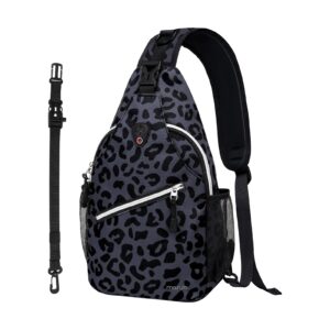 mosiso sling backpack,travel hiking daypack leopard grain rope crossbody shoulder bag & removable strap, black