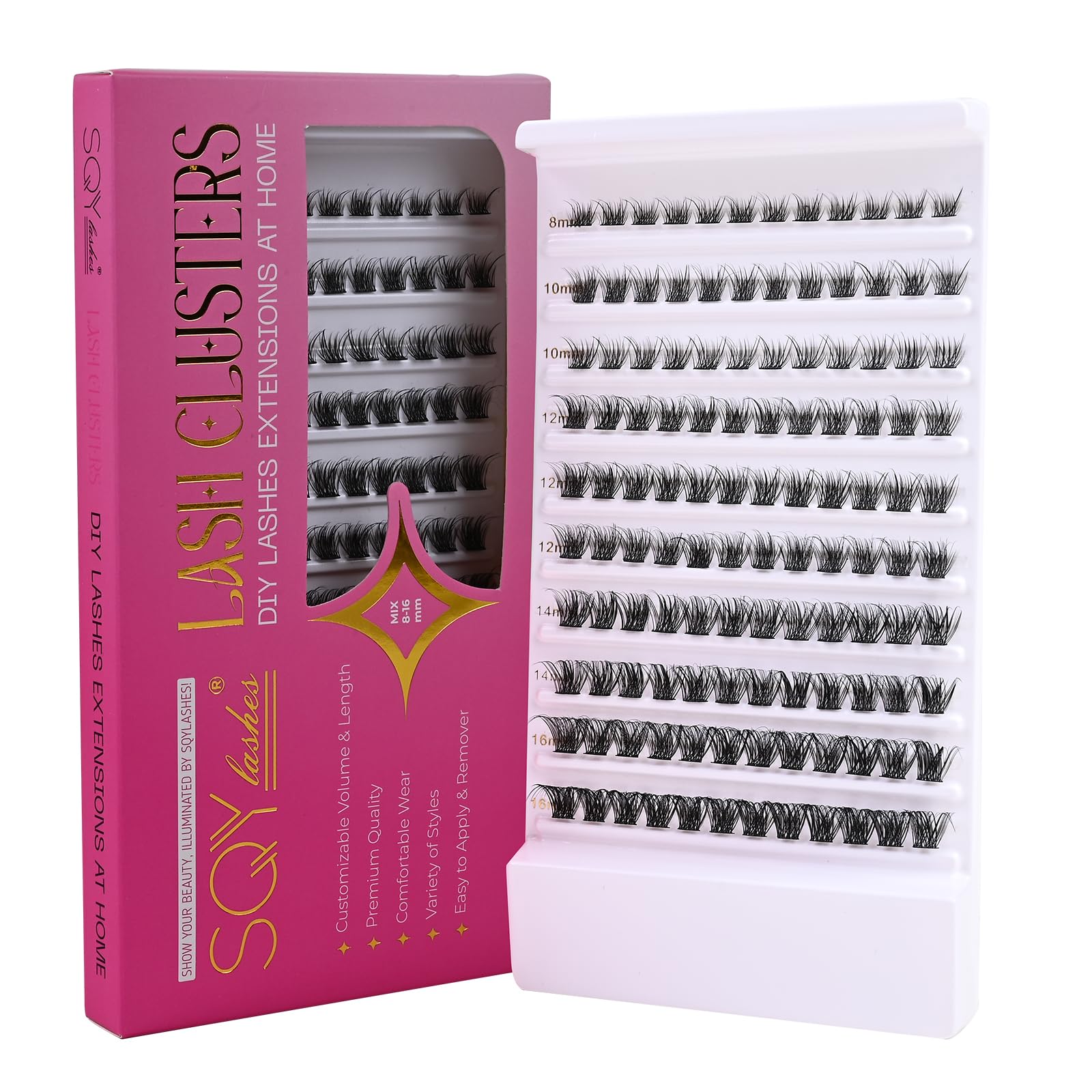 SQYlashes Eye Lash Clusters D Curl, Individual Lashes Cluster Eyelash Extensions, 100PCS Natural DIY Lash Extensions at Home (D24, Mix 8-16mm)