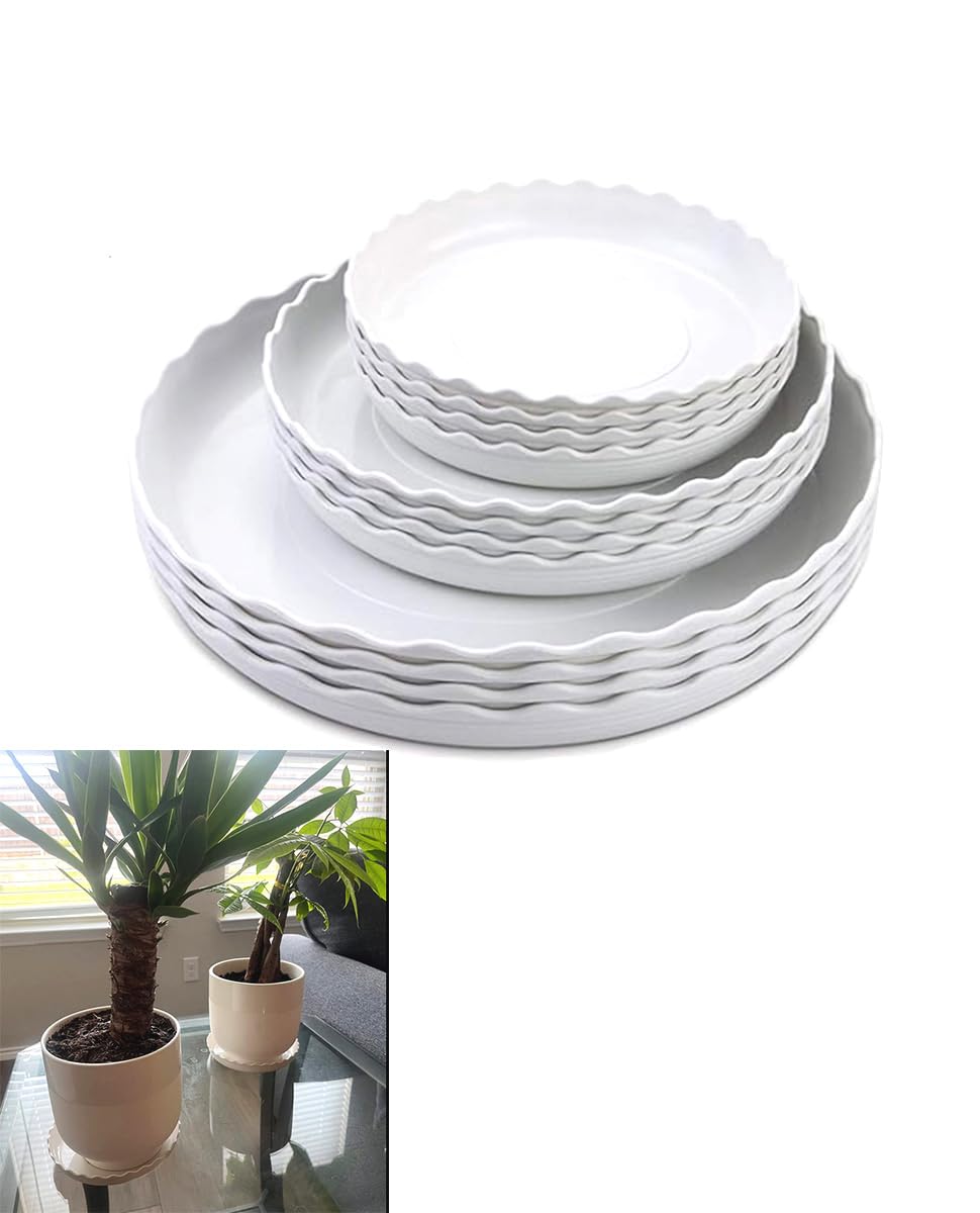 YUANAIYI 12 Packs Wave Plant Saucer - Plastic Flower Pot Drip Trays/Durable Heavy Duty White Plant Tray for Indoor and Out Door Plant(6/8/10 inch)