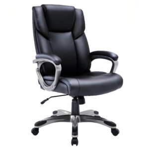 icomoch modern soft leather ergonomic executive computer boss padding armrest swivel desk office chair, large, black