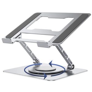 peymoxra laptop stand aluminum computer stand for desk with 360° rotating base adjustable height and angle ergonomic designe, compatible with macbook, tablets and all notebook 7-17" silver
