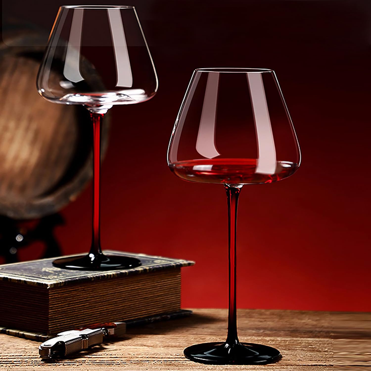 LLESSOO Red Wine Glasses Set of 4, Large Hand Blown Crystal Glasses-25.3 OZ Burgundy Glasses with Unique Concave Bowl - Clear,Ultra-thin Best for Wine tasting Perfect Gifts,Anniversary