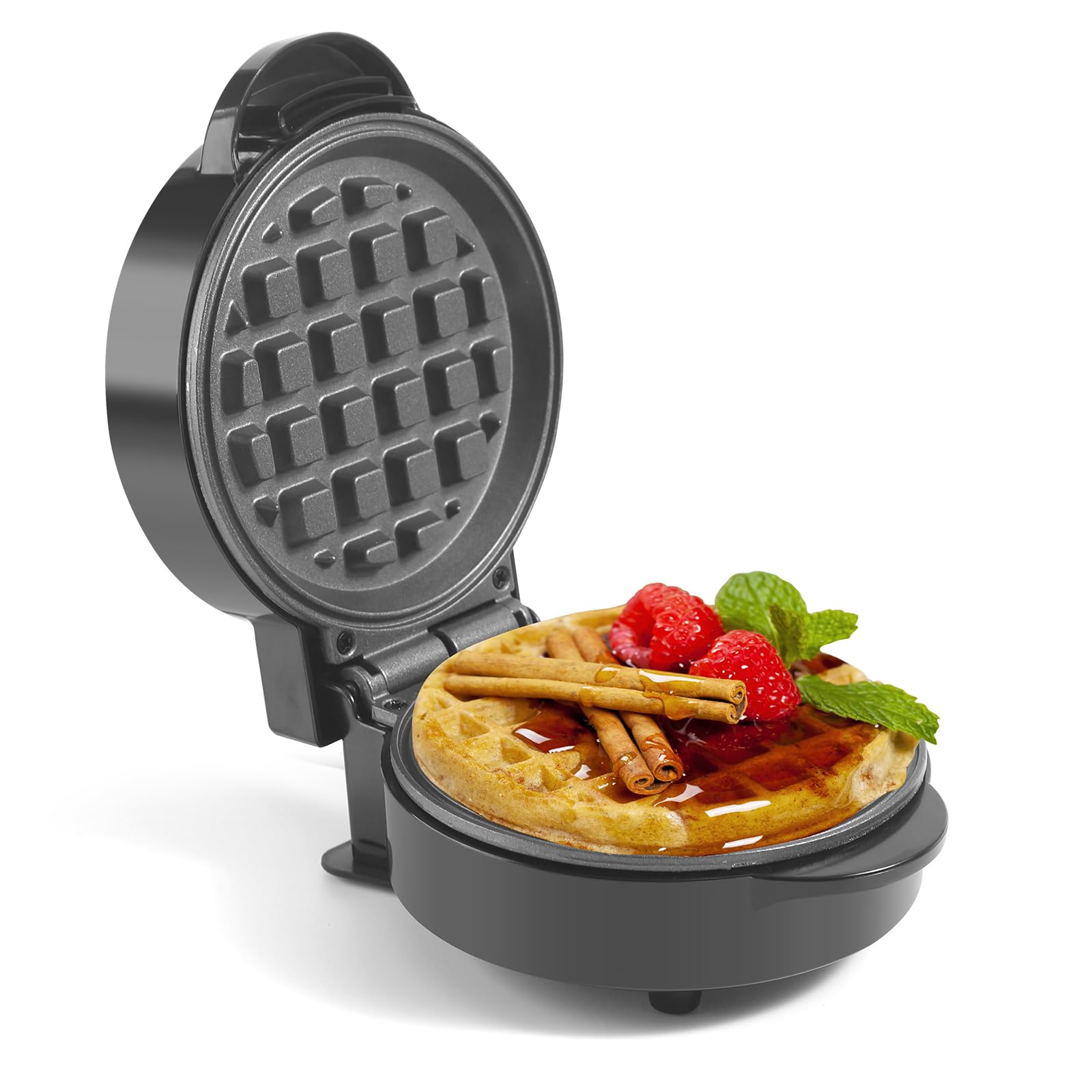 UVFAST Mini Waffle Maker, Small Waffle Irons Non-stick, Breakfast Belgian Waffles, Mini Waffle Iron Make Waffles in Minutes, Portable Pancake Maker Machine for Kid, Easy to Clean, 5 Inches Wide, Black