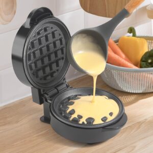 UVFAST Mini Waffle Maker, Small Waffle Irons Non-stick, Breakfast Belgian Waffles, Mini Waffle Iron Make Waffles in Minutes, Portable Pancake Maker Machine for Kid, Easy to Clean, 5 Inches Wide, Black