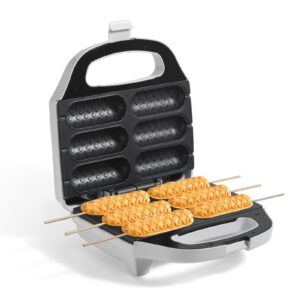 uvfast corn dog waffle maker, hot dog waffle machine with non-stick coating plate, hot dog maker toaster make 6 corn dogs, corn dog waffle machine make corn dog in minutes, easy to clean, white