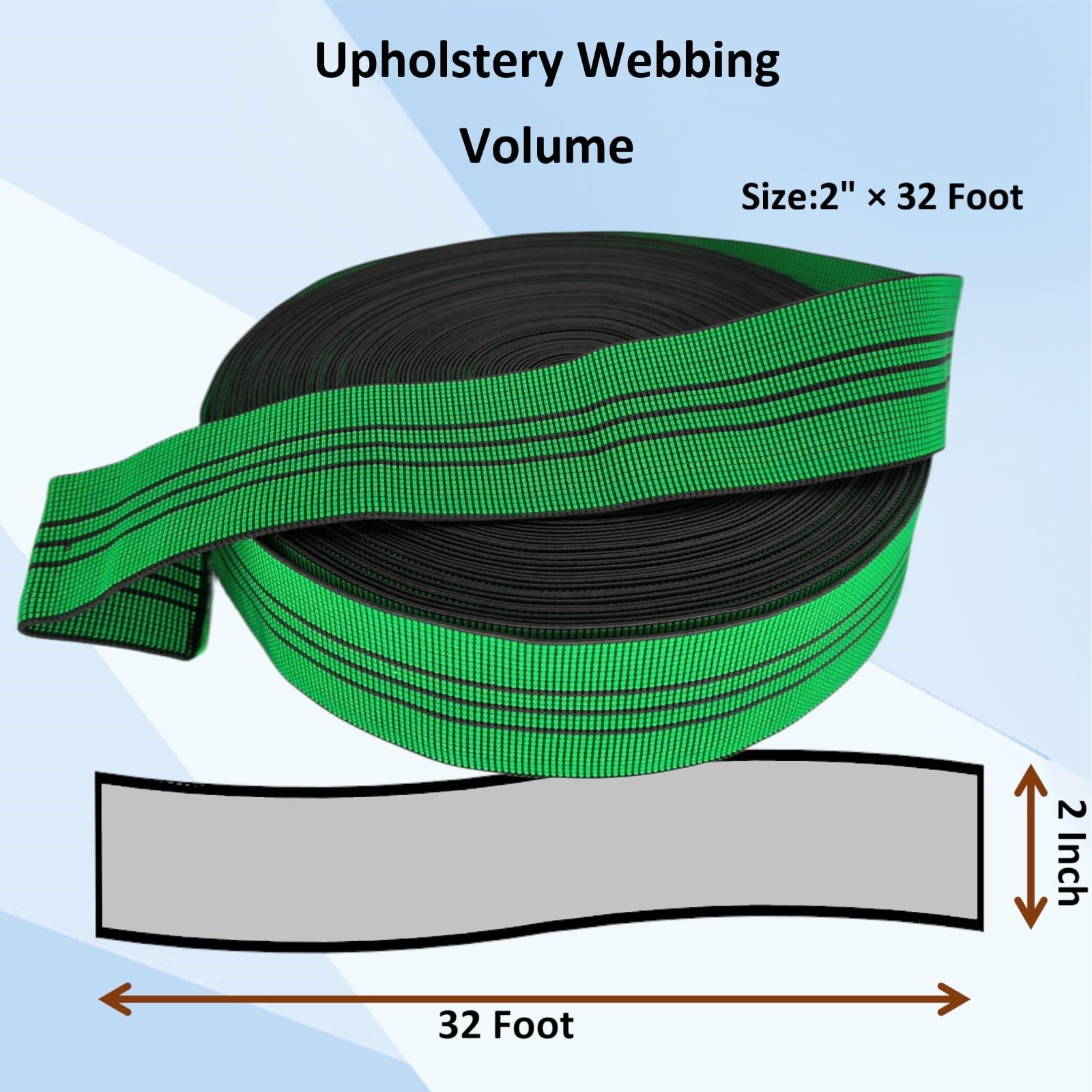 Upholstery Webbing Band Replacement for Chair, Couch, Sofa, 2ins × 32ft Roll, Upholstery Seater Repair Material, Elastic, Latex, Stretchy Webbing Belt/Strap for Lawn Chair