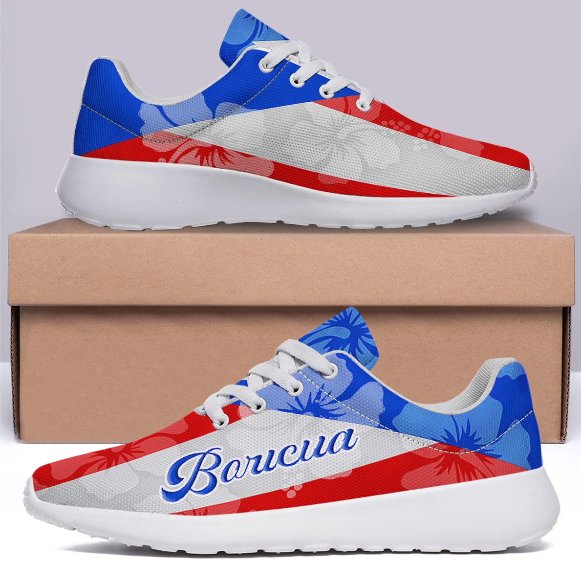 Puerto Rico Flag Shoes Men Women Puerto Rico Sneakers Breathable Running Sport Tennis Shoes 100% Boricua Gift White Size 11