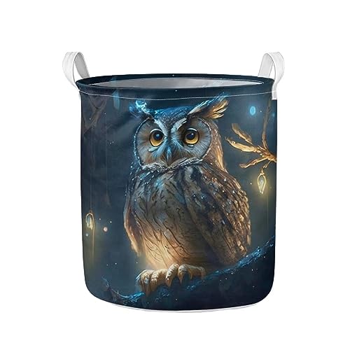 Uasibuni Night Sky Owl XL Laundry Hamper cute Collapsible Laundry Baskets with Handle Laundry Hamper for Clothes Bedroom,Toy Storage Basket