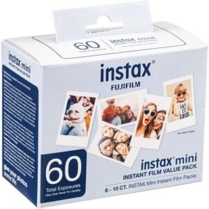 Fujifilm INSTAX Mini EVO Hybrid Instant Camera (Black) Bundle, Includes: 60 INSTAX Mini Film (60 Exposures), SanDisk 32GB MicroSDHC Memory Card and More (5 Items)