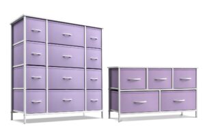sorbus kids dresser with 12 drawers and 5 drawer tv stand bundle - matching furniture set - storage unit organizer chests for clothing - bedroom, kids rooms, nursery, & closet (purple)