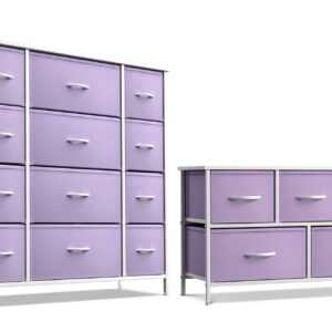 Sorbus Kids Dresser with 12 Drawers and 5 Drawer TV Stand Bundle - Matching Furniture Set - Storage Unit Organizer Chests for Clothing - Bedroom, Kids Rooms, Nursery, & Closet (Purple)