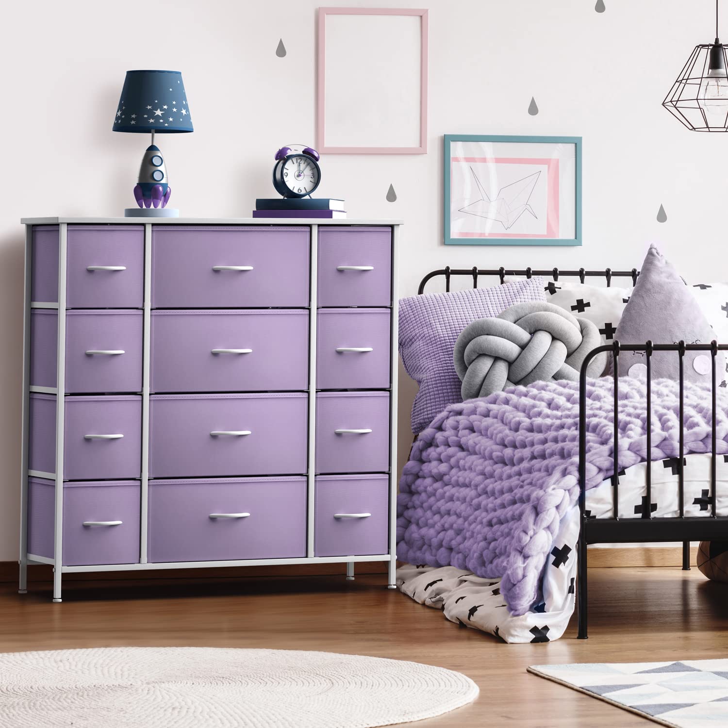 Sorbus Kids Dresser with 12 Drawers and 5 Drawer TV Stand Bundle - Matching Furniture Set - Storage Unit Organizer Chests for Clothing - Bedroom, Kids Rooms, Nursery, & Closet (Purple)