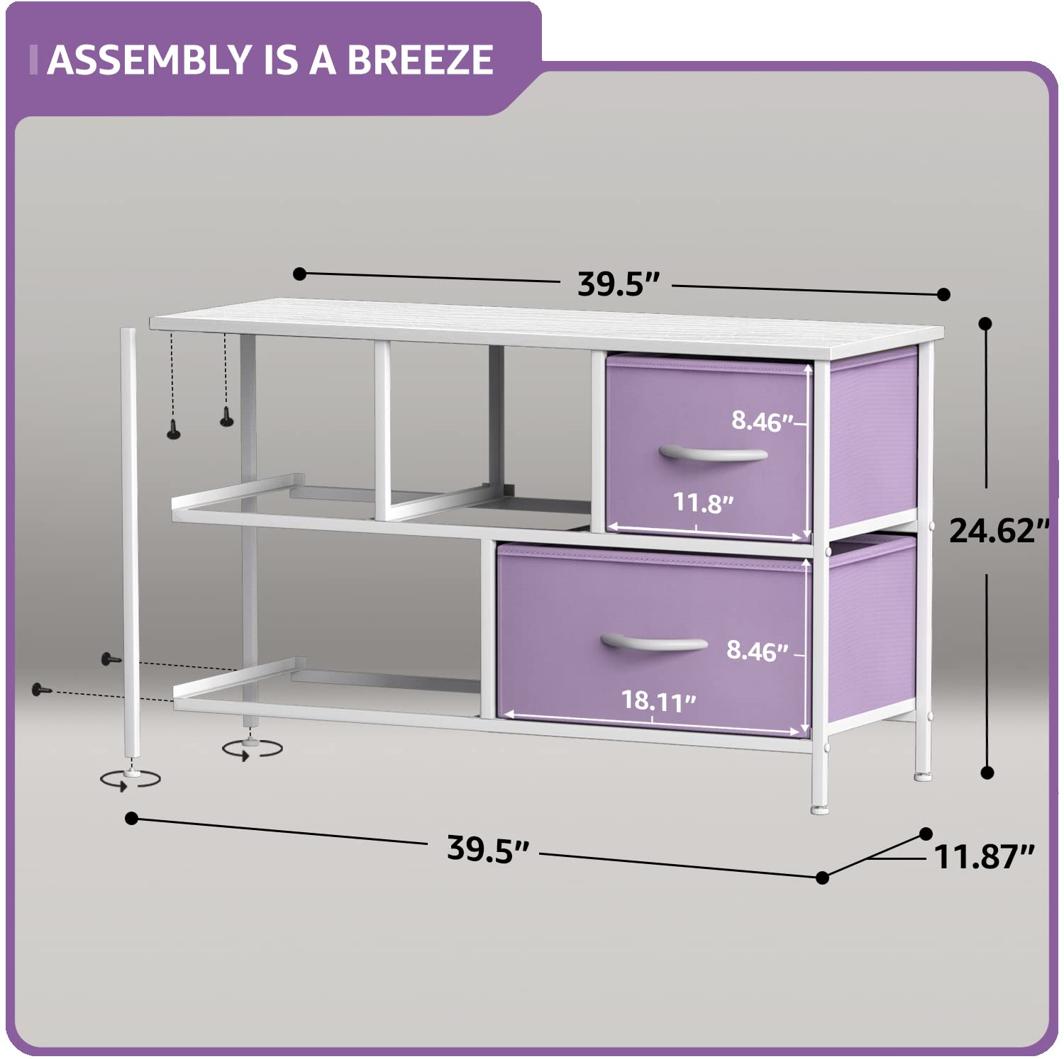 Sorbus Kids Dresser with 12 Drawers and 5 Drawer TV Stand Bundle - Matching Furniture Set - Storage Unit Organizer Chests for Clothing - Bedroom, Kids Rooms, Nursery, & Closet (Purple)