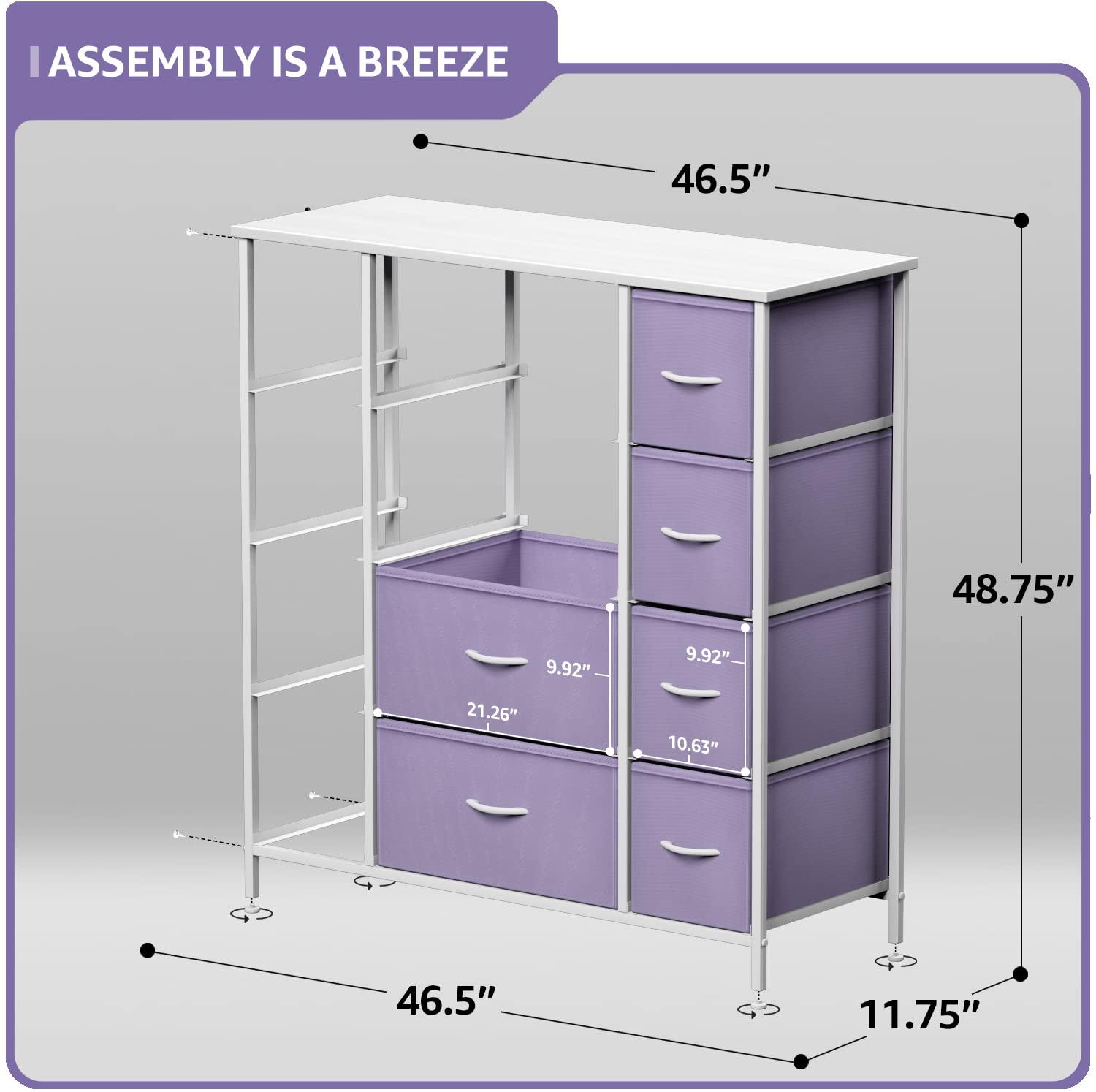 Sorbus Kids Dresser with 12 Drawers and 5 Drawer TV Stand Bundle - Matching Furniture Set - Storage Unit Organizer Chests for Clothing - Bedroom, Kids Rooms, Nursery, & Closet (Purple)