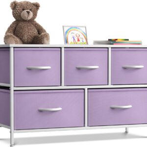 Sorbus Kids Dresser with 12 Drawers and 5 Drawer TV Stand Bundle - Matching Furniture Set - Storage Unit Organizer Chests for Clothing - Bedroom, Kids Rooms, Nursery, & Closet (Purple)