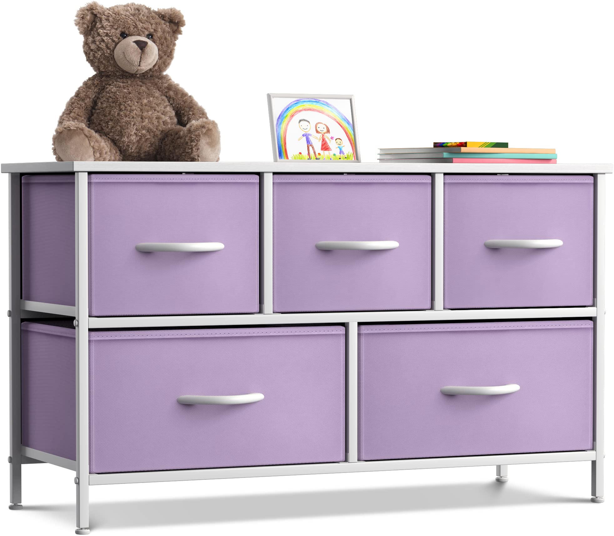 Sorbus Kids Dresser with 12 Drawers and 5 Drawer TV Stand Bundle - Matching Furniture Set - Storage Unit Organizer Chests for Clothing - Bedroom, Kids Rooms, Nursery, & Closet (Purple)