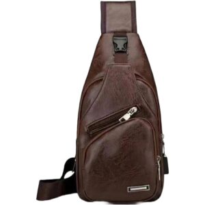 sonagear unisex pu leather sling bags crossbody bag for men and women, durable with multiple compartments, perfect for hiking (dark brown)