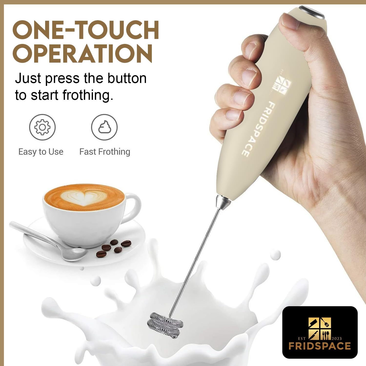Handheld portable milk frother durable double whisk electric coffee machine, battery operated stainless steel milk mixer with stand, instant foam maker for latte, cappuccino, hot chocolate, Frappe