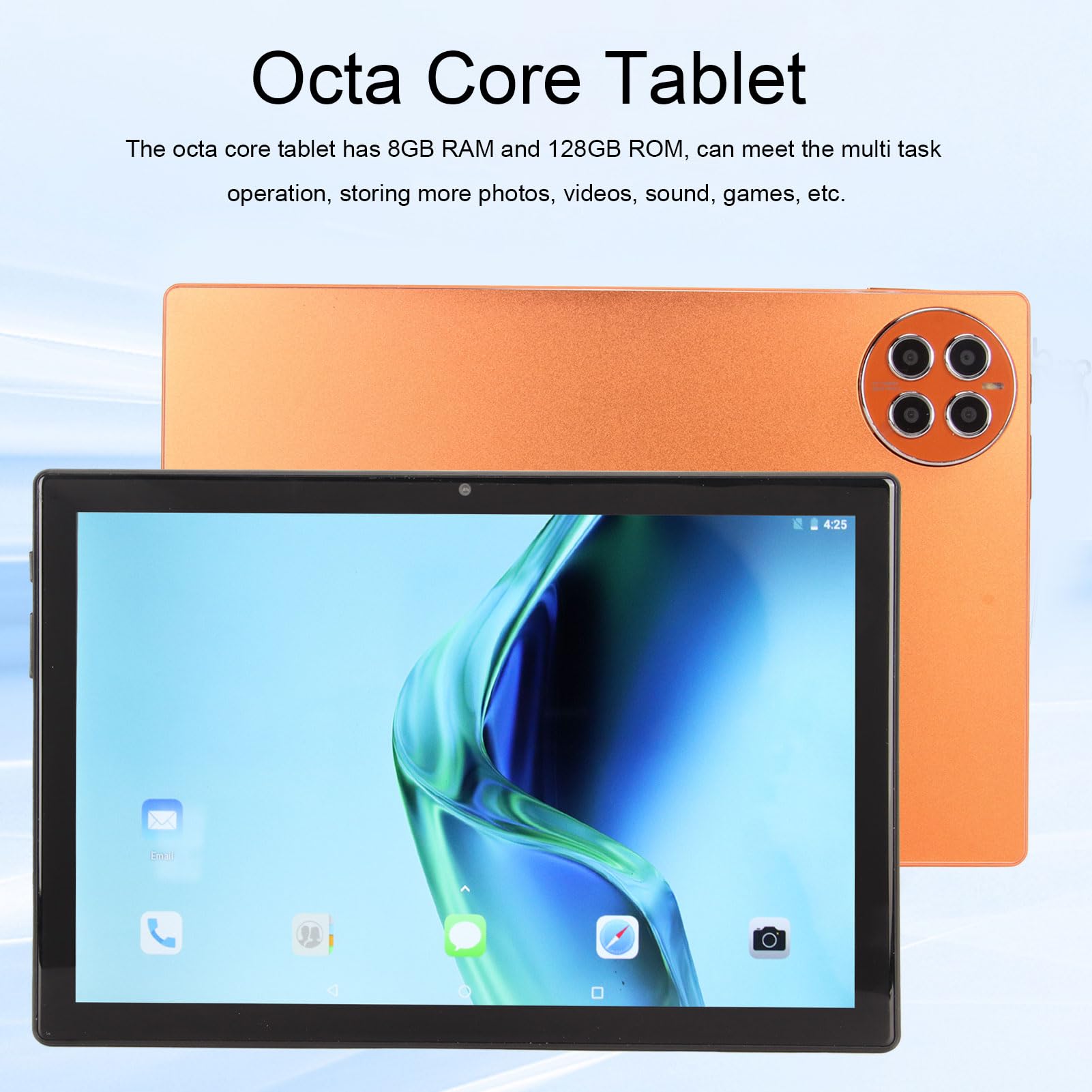 DAUERHAFT Digital Tablet, WiFi Tablet 10.1 Inch 8800mAh 8GB RAM 128GB ROM Dual SIM Dual Standby for Game for Studying (Orange)