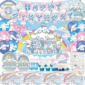 kawaii birthday party decorations include banner, balloon, tablecloth, plates, tattoo sticker, backdrop for kawaii birthday party supplies