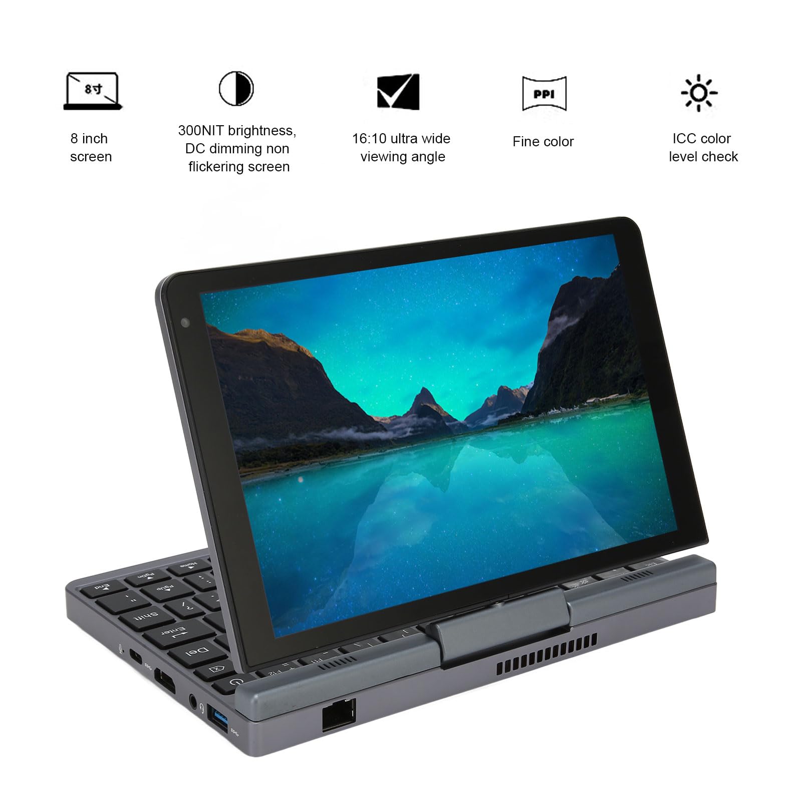 FOLOSAFENAR Mini Laptop, LPDDR5 12GB RAM 180 Degree Flip 1.9 MP Touch Screen Camera 8 Inch Laptop PC 100‑240V for Windows 10 11 Compatible with Drawing (12GB+256GB US Plug)