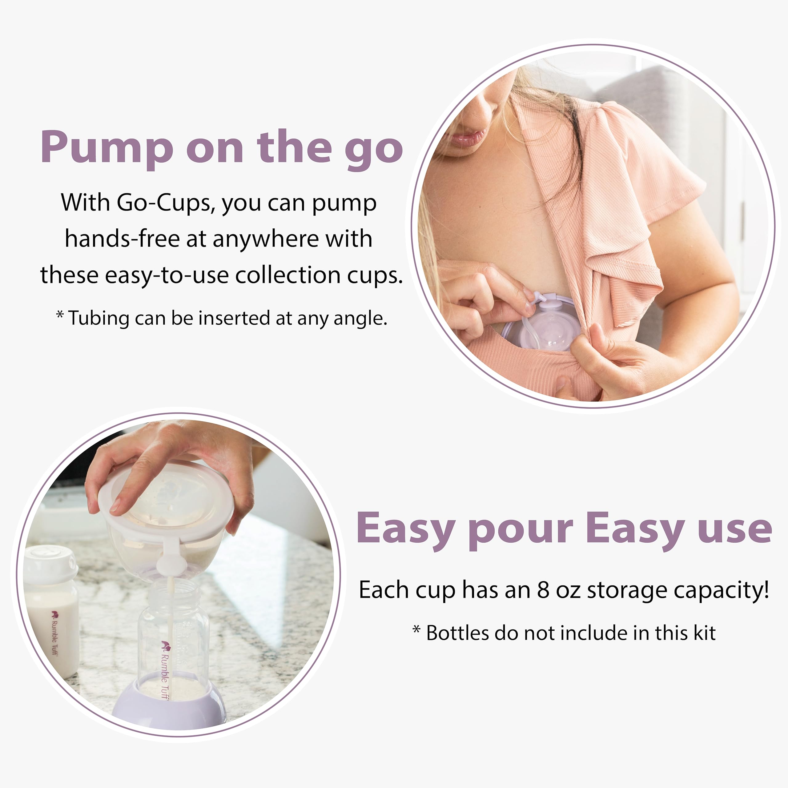 BabyShown Rumble Tuff Go Cups- Hands Free Collection Cups. Sizes 24mm Breastshield and 21mm Insert. Compatible with Medela Breast Pumps and Spectra Breast Pumps. 8 oz Storage Capacity Easy Cleaning