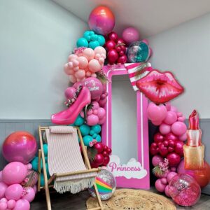 Makeup Balloon Garland Arch Kit for Girls Spa Party Decorations,147Pcs Hot Pink Purple Lipstick Lip Kiss High Heels Foil Balloons for Princess Women SPA Day Cosmetics Birthday Party Decor Supplies