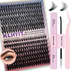 diy eyelash extension kit with 280 pcs 30d+40d lash clusters, bond and seal and lash tweezers 9-16mm mix individual lashes kit for eyelash extensions beginners self application diy at home, by klhyit