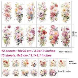 Everjoy Flower Temporary Tattoo Sleeve Sheets, 12 Large Watercolor Floral Tattoo Stickers, 13 Small Fake Flower Tattoo Designs for Women and Girls