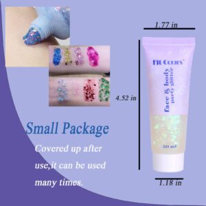 2Pcs White Face&Body Glitter Gel Long Lasting, Unicorn Makeup Face Glitter for Hair Face Nail, Temporary Tattoo for Party Favors Concert Festival, Little Mermaid Sequins White Chunky Body Glitter