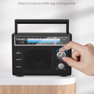 PRUNUS Portable Radio AM FM, Transistor Radio Battery Operated and Plug in Wall,Loud Speaker Support AUX in and Micphone in, Small Radios Portable AM FM J-136