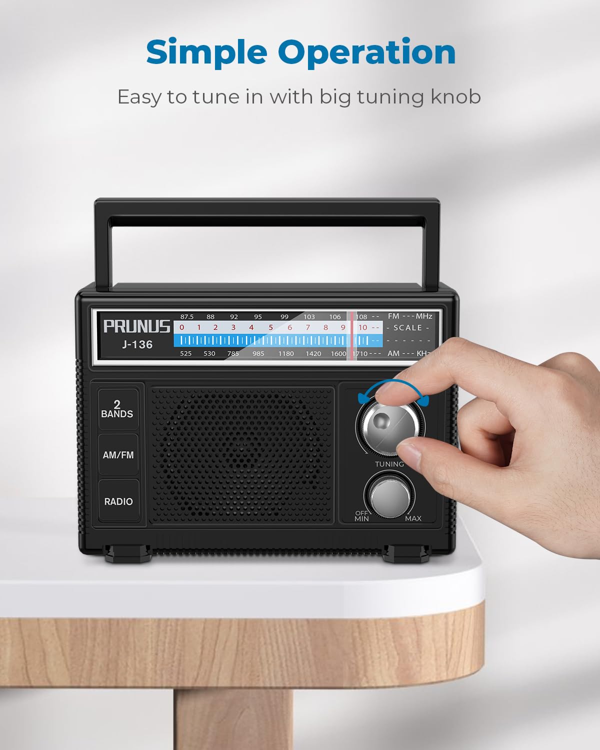 PRUNUS Portable Radio AM FM, Transistor Radio Battery Operated and Plug in Wall,Loud Speaker Support AUX in and Micphone in, Small Radios Portable AM FM J-136