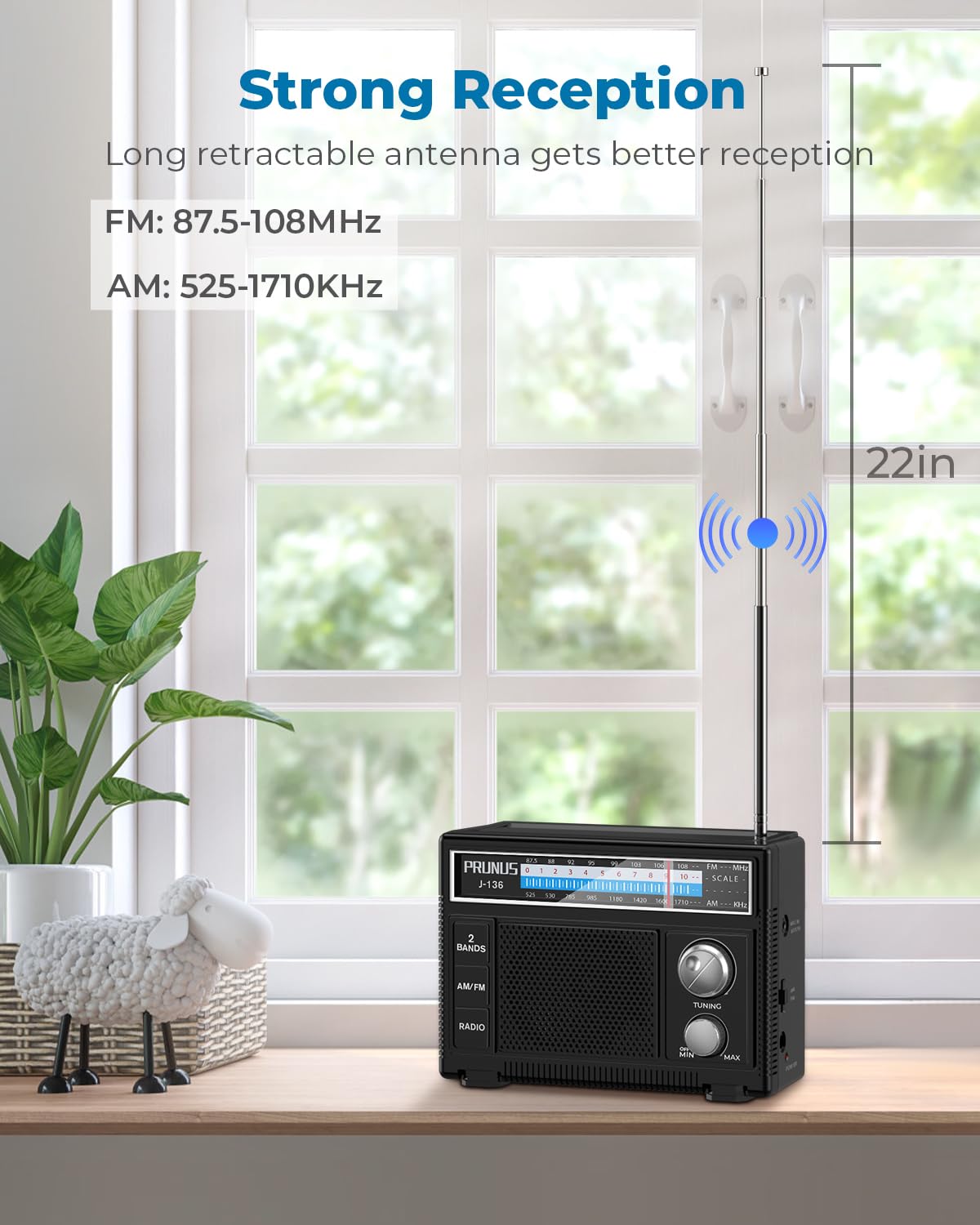 PRUNUS Portable Radio AM FM, Transistor Radio Battery Operated and Plug in Wall,Loud Speaker Support AUX in and Micphone in, Small Radios Portable AM FM J-136