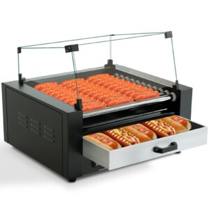 30 hotdog roller machine with bun warmer,1700w stainless 11 hot dog roller,commercial grade,hot dog sausage grill cooker perfect for parties and home