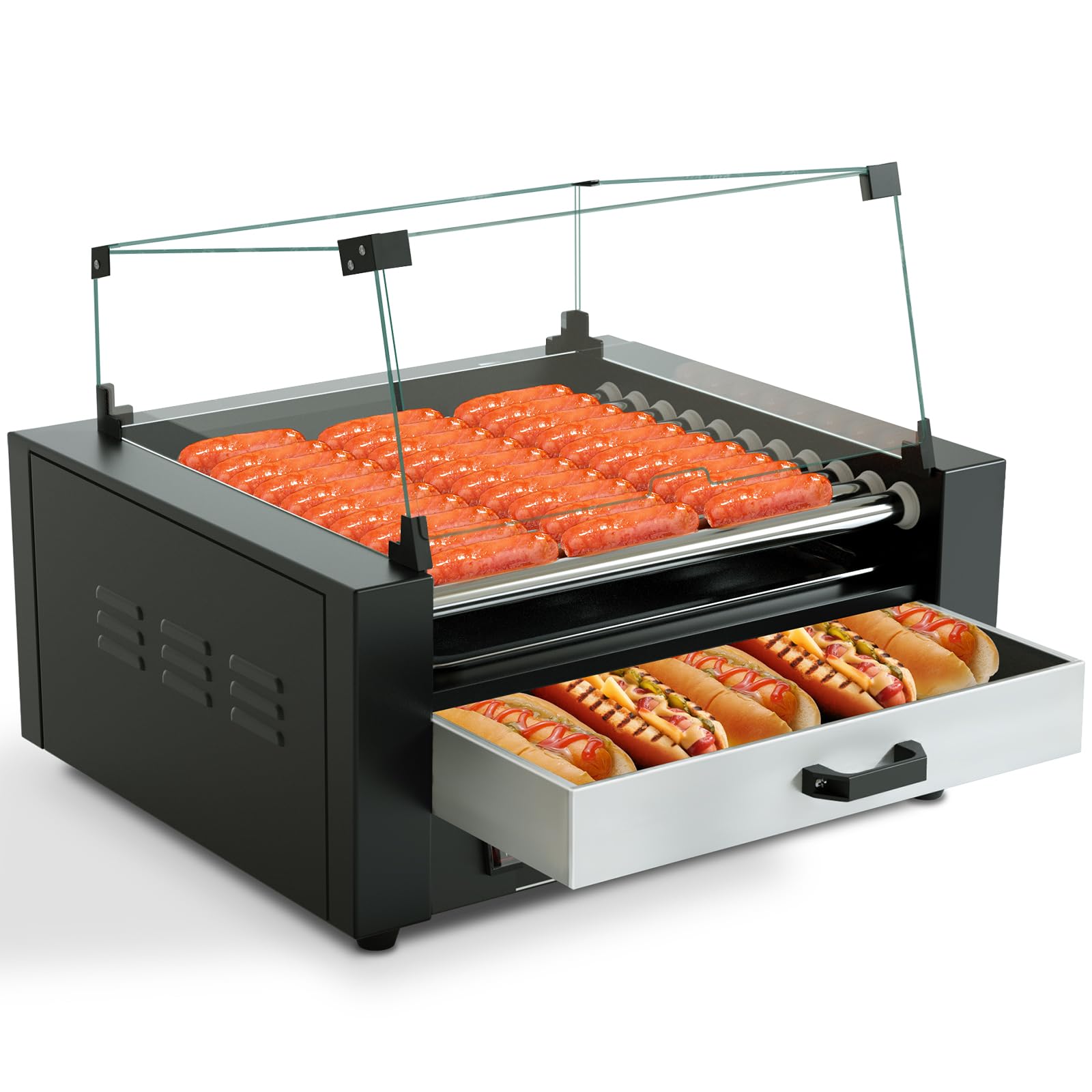 30 Hotdog Roller Machine with Bun Warmer,1700w Stainless 11 Hot Dog Roller,Commercial Grade,Hot Dog Sausage Grill Cooker Perfect for Parties and Home